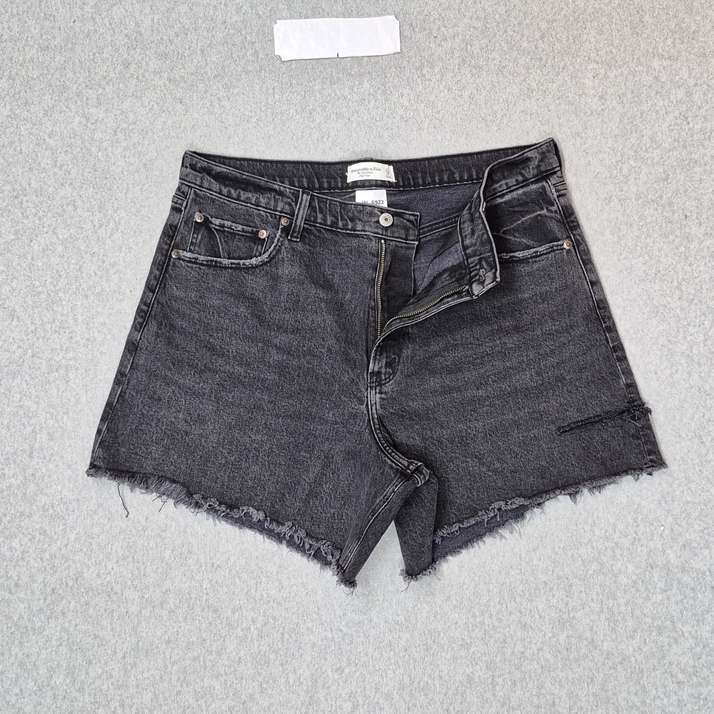 Abercrombie & Fitch Women Shorts 33 Black Denim The Dad Short‎ High Rise NWT